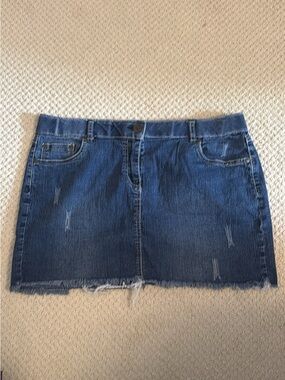 Dark Blue Distressed Denim Mini Skirt